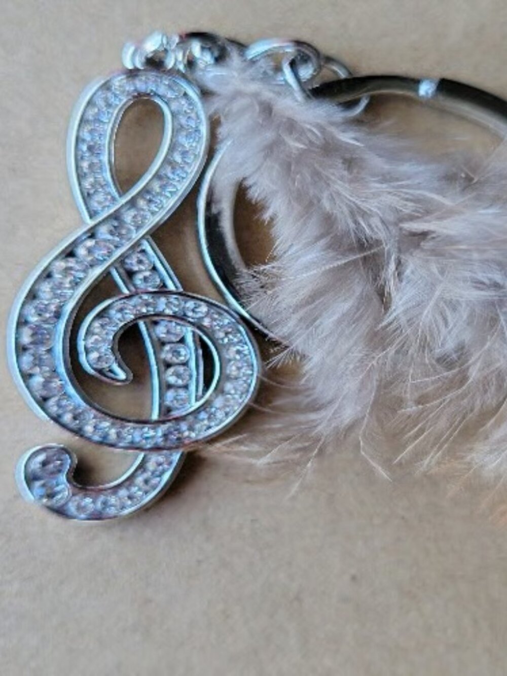 Rhinestone Treble Clef Keychain with Feather